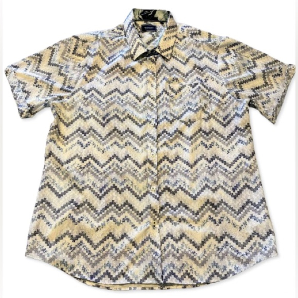 7 Diamonds Sea Child Short Sleeve Button-Up Shirt Gray Chevron Geometric Pattern